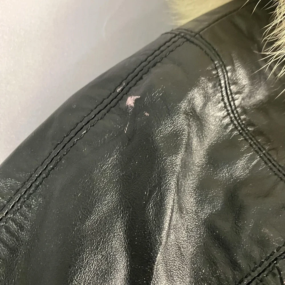 Casablanca Leather Jacket Womens 8 Black Genuine Fur‎ Trim Hooded Crop Bomber